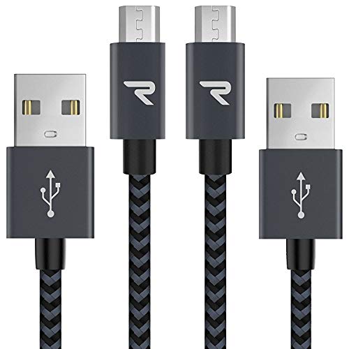 Book Cover Micro USB Cable [2 Pack/3.3ft] RAMPOW Braided Nylon Cell Phone Charger - QC 3.0 Fast Charging & Sync - Micro USB Charger 2.4A for Samsung Galaxy S5/S6/S7, HTC, LG, Sony, PS4, and More - Space Gray