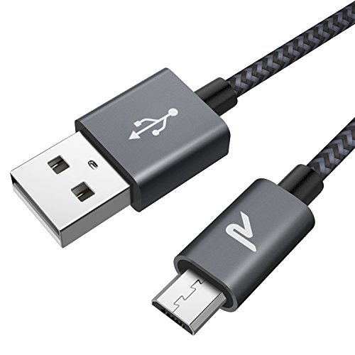 RAMPOW Micro USB Cable Android, [6.5ft] Sync and Fast Charging, Nylon Braided Samsung USB Cable - Android Charger Cable Compatible Samsung Galaxy S7/S6/J7, Moto, Kindle, PS4 and more - Space Gray