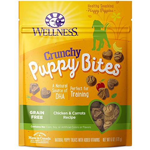 Book Cover Wellness Natural Pet Food Grain-Free Crunchy Puppy Bites Chicken & Carrots Recipe Dog Treats, 6 Ounce Bag (89016)