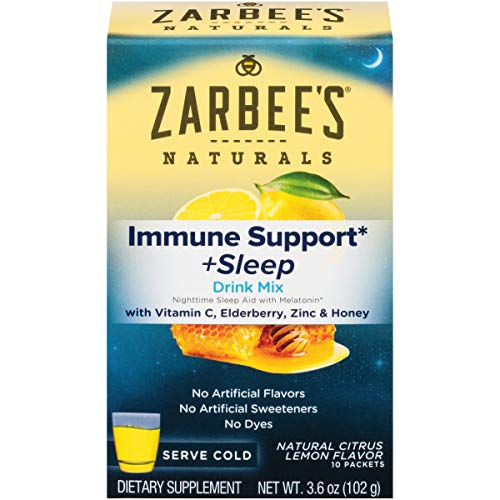 Zarbee's Naturals Immune Support & Sleep Drink Mix with Melatonin, Natural Lemon Citrus Flavor, 10 Packets