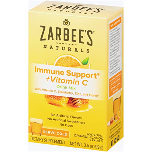 Zarbee's Naturals Immune Support* & Vitamin C Drink Mix with Zinc & Honey, Natural Orange Flavor, 0.35 Ounce (Pack of 10)