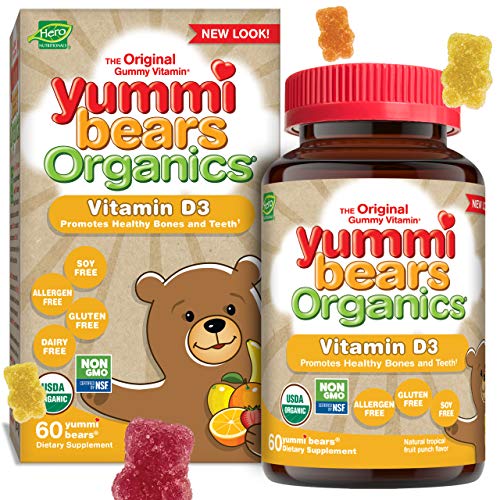 Yummi Bears Organics Vegetarian Vitamin-D Gummy Vitamin Supplement for Kids, Gummy Bears, 60 Count (Pack of 1)