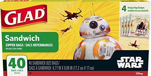 Glad Zipper Food Storage Bags - Star Wars Sandwich Bags - 40 Count