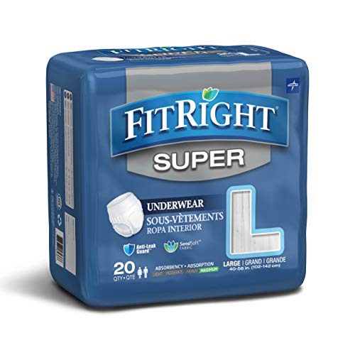 Book Cover Medline FitRight Super Adult Incontinence Underwear, Maximum Absorbency, Large, 40