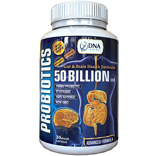 DNA Shift Probiotics 50 Billion CFU + 100mg PREBIOTIC with 11 Live Bacteria Strain Supplement Best for Natural Digestive and Brain Health in Men & Women - Non Refrigerated Probiotic Supplements