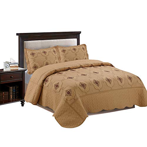 Book Cover MarCielo 3-Piece Embroidery Quilt Set Bedspread Bed Coverlets Cover Set, Emma Gold( Oversize, Gold)