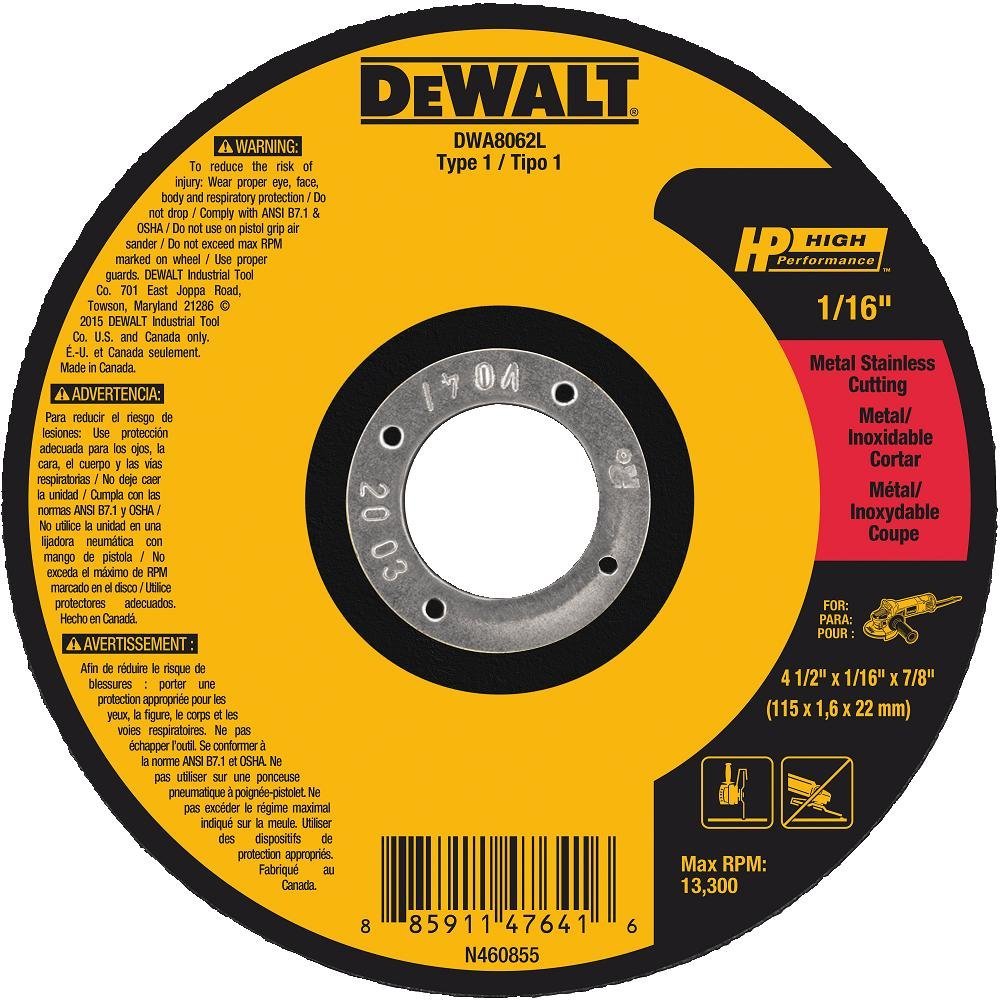 DEWALT Cut Off Wheel, Long Life, 4-1/2-Inch x 1/16-Inch x 7/8-Inch (DWA8062L)