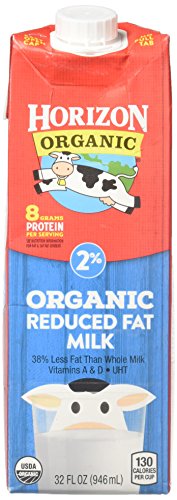 Horizon Organic, 2% Reduced Fat Organic Milk, 32 Ounce (Pack of 6), Shelf Stable Reduced Fat Organic Milk, Great for the Pantry, Carton Locks in Fresh Taste Without Refrigeration or Preservatives