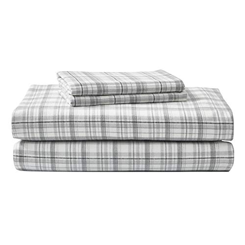 Book Cover Eddie Bauer | Beacon Hill Collection | 100% Cotton Plaid Flannel Sheet, 3-Piece Bedding Set, Pre-Shrunk and Brushed for Ultra Soft and Cozy Feel, Twin, Ivory