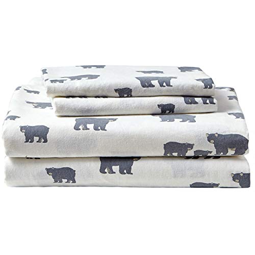 Book Cover Eddie Bauer | Bear Family Collection | 100% Cotton Flannel Sheet, 4-Piece Bedding Set, Pre-Shrunk and Brushed for Ultra Soft and Cozy Feel, King, Grey