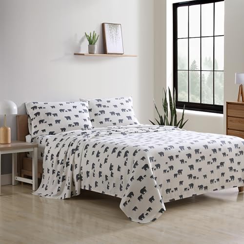 Eddie Bauer - Flannel Sheets King Size, Anti-Pilling & Wrinkle Resistant Cotton, Touchably Soft for All-Season Comfort - Bed Sheets with Matching Pillowcase & Fitted Sheet (Bear Family Grey)