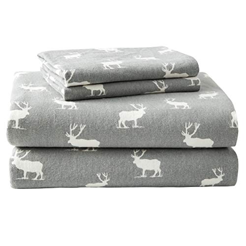 Book Cover Eddie Bauer | Elk Grove Collection | 100% Cotton Flannel Sheet, 4-Piece Bedding Set, Pre-Shrunk and Brushed for Ultra Soft and Cozy Feel, Full, Grey