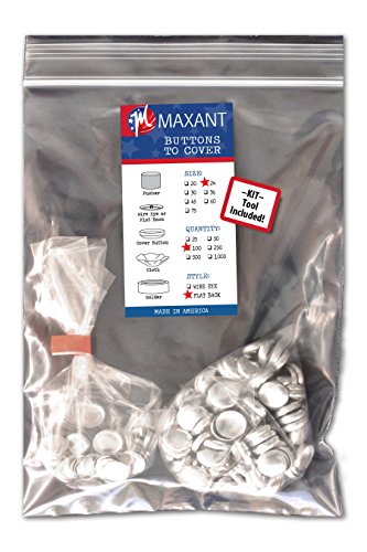 100 Cover Buttons by Maxant - Made in The USA - #24 (5/8") with Flat Backs, Ideal for Crafting. Includes Tool.