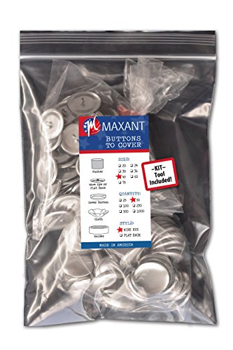50 Buttons to Cover - Made in USA - Self Cover Buttons with Wire Eyes - Size 45 with Tool