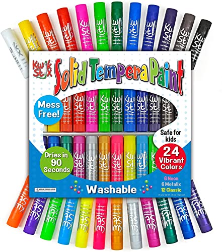 Book Cover The Pencil Grip Kwik Stix Solid Tempera Paint Pens, Assorted Vibrant Colors, Classic, Metallic & Neon Colors, Super Quick Drying, 24 Count - TPG-604