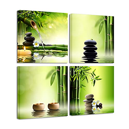 Book Cover Pyradecor Modern 4 Panel Stretched Contemporary Zen Canvas Prints Perfect Bamboo Green Pictures on Canvas Wall Art for Home Office Decorations Living Room Bedroom