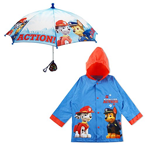 Book Cover Nickelodeon Kids Umbrella and Poncho Raincoat Set, Paw Patrol Boys Rain Wear for Toddler 2-3 or Kids 4-7