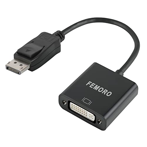 Book Cover FEMORO DisplayPort to DVI Adapter Converter, Display Port DP to DVI-I Adapter Male to Female 1080P (Male to Female) Compatible with Computer, Desktop, Laptop, PC, Monitor, Projector, HDTV - Black