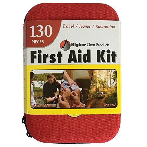 First Aid Kit for Car, SUV and Marine by Higher Gear - 130 Pieces, Hard Shell Case - Perfect Emergency Kit for Home, Businesses, Travel, Hiking, Backpacking, Camping and Sports + Bonus eBook