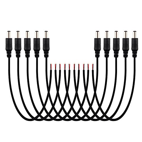 SIM&NAT Male DC 2.1mm x 5.5mm Wire Power Pigtails Adapter Barrel Plug Socket Cables for CCTV Security Camera, DVR, Car Rearview Monitor System Video, LED Strip Light, Surveillance (20 inch / 50 cm)