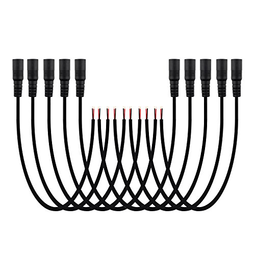 SIM&NAT DC Female 5.5mmx2.1mm Power Jack Adapter Plug Pigtail Cable, 20inch DC Power Pigtail Female Jack Wire for CCTV Security Camera, DVR, HDVD, LED Strip Light, Low Voltage Application, Pack of 10