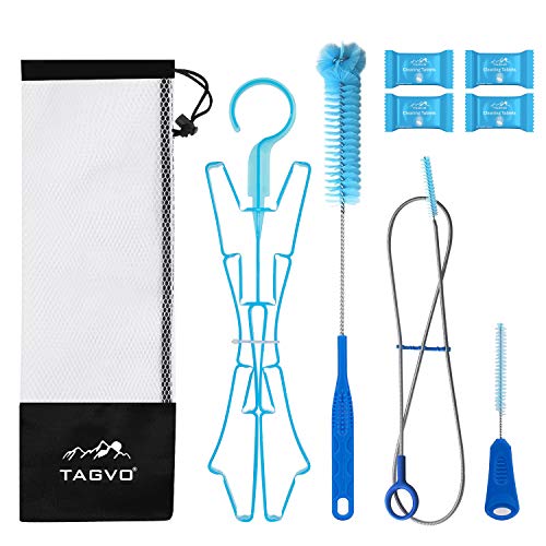 TAGVO Hydration Bladder Tube Brush Cleaning Kit, 6 in 1 Water Bladders Cleaner Set - Long Brush, Small Brush for Bite Valve, Big Brush, Collapsible Hanger, 4X Cleaning Tabs & Carrying Pouch