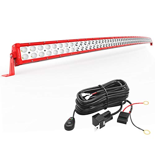 YITAMOTOR Red 300W 52" Curved Combo Offroad Work LED Light Bar Driving DRL SUV 4WD Boat Truck + Wiring