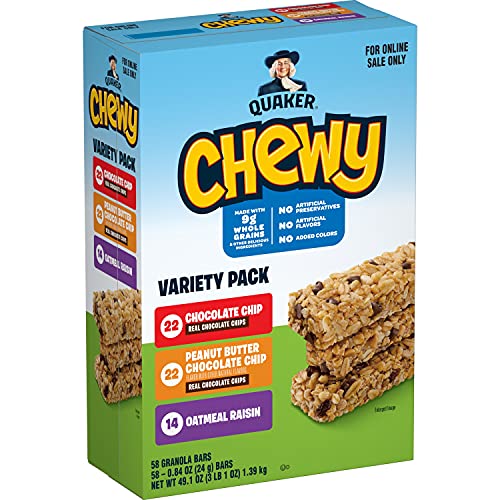 Book Cover Quaker Chewy Granola Bars, 3 Flavor Variety Pack,58 Count (Pack of 1)