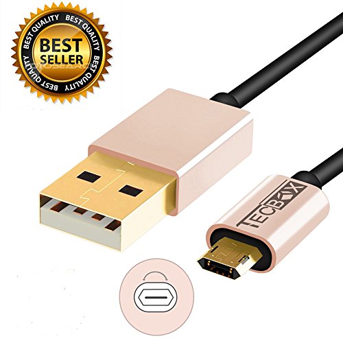 Reversible Micro Usb Cable TECBOX Dual Side Data Sync Cable 5000+ Bend Lifespan Gold Plated Connector for Android Devices Black
