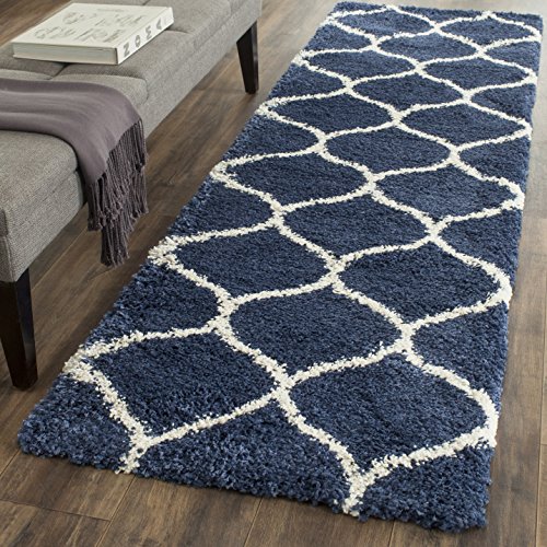 Book Cover SAFAVIEH Hudson Shag Collection SGH280C Moroccan Ogee Trellis Non-Shedding Living Room Bedroom Dining Room Entryway Plush 2-inch Thick Accent Rug, 2' x 3', Navy / Ivory