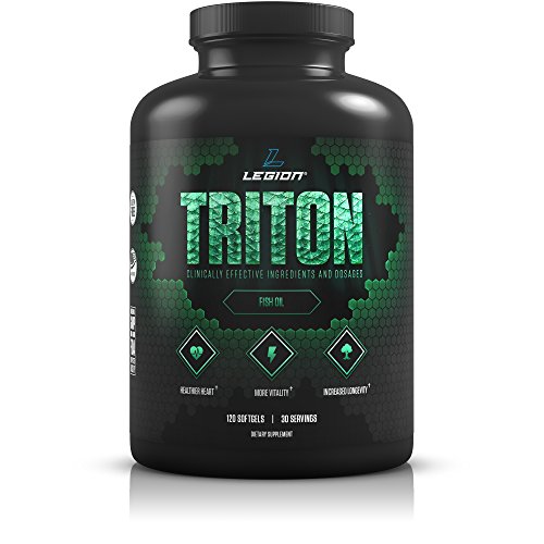 Book Cover Legion Athletics Triton Fish Oil Capsules - Triple Strength Omega 3 Essential Fatty Acids with Vitamin E & Lemon Oil for Maximum Absorption, Freshness & Purity - 2400mg EPA & DHA Per Serving, 30 Svgs