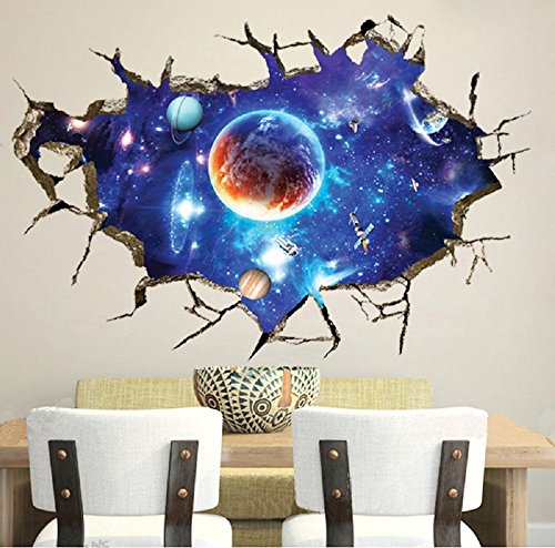 Book Cover LiveGallery Removable PVC 3D Outer Space Planet Moon Earth Stars Wall Decals Home Art Decor Wall Decal for Kids Babys Children Bedroom Rooms Ceiling Living Room Nursery School