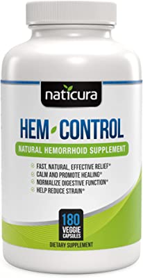 Hem-Control Natural Hemorrhoid Treatment Supplement - Fast & Lasting Pain Relief Pills - Vegan Capsules for Hemroid & Colon Health with Blond Psyllium Husk (180)