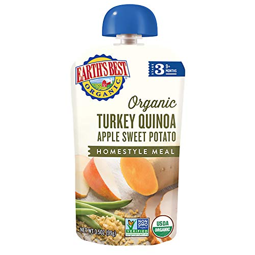 Earth's Best Organic Stage 3 Baby Food, Turkey Quinoa Apple Sweet Potato, 3.5 oz. Pouch, Pack of 6