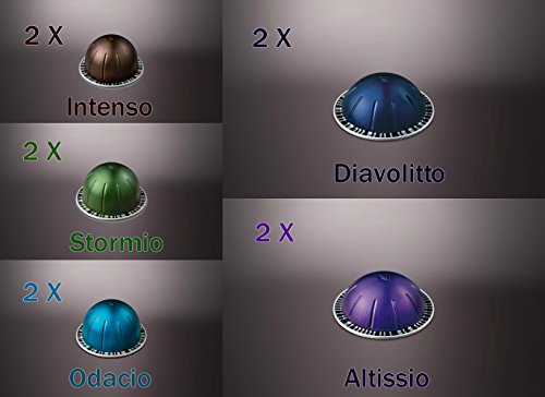 Nespresso Vertuoline - The Intense Sampler Strong Coffee & Espresso Capsules Pods: Two Each of the Dark Roast Coffee Flavor Blends For a Total of 10 Cups