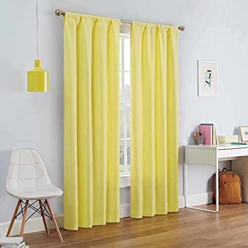 ECLIPSE Kendall Modern Blackout Thermal Rod Pocket Window Curtain for Bedroom or Living Room (1 Panel), 42" x 63", Lemon