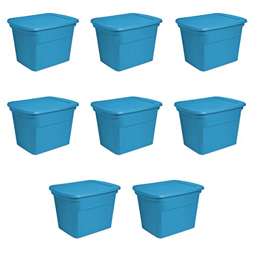 Sterilite 17314308 18 gallon/68 Liter Tote, Blue Aquarium, 8-Pack