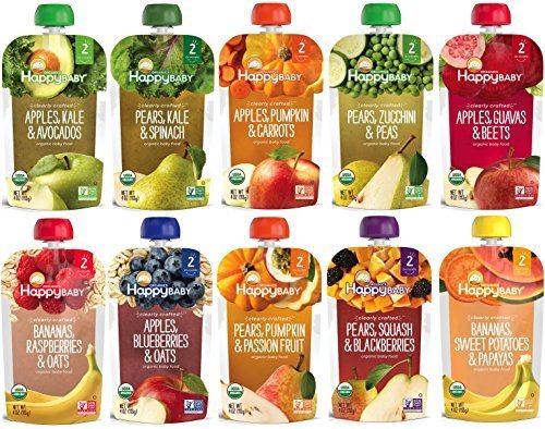 Happy Baby Clearly Crafted Stage 2 Organic Baby Food 10 Flavor Variety Sample...
