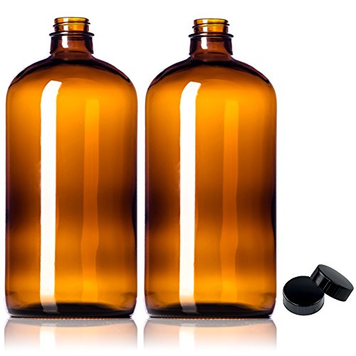 Book Cover 2 Pack ~ 32oz Amber Glass Growlers with Polycone Lids for a Tight Seal - Perfect for Secondary Fermentation, Storing Kombucha, Homemade Cleaning Products, Traveling or a One Liter Glass Beer Growler