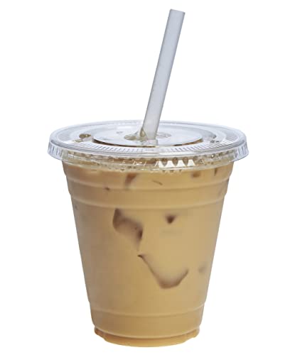 Comfy Package [50 sets] 12 oz. Clear Plastic Cups With Flat Lids