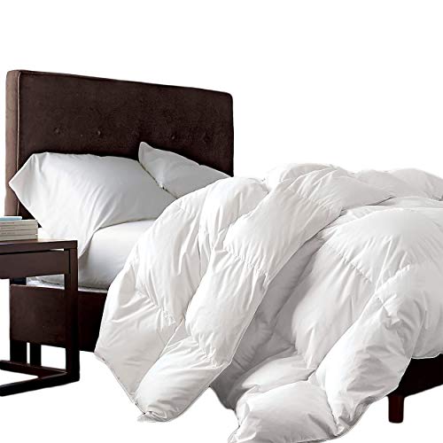 Book Cover Luxurious King/California King Size Siberian Goose Down Comforter Down Fiber Duvet, 100% Egyptian Cotton Cover, 58 oz. Fill Weight, Baffle Box Design, White Solid