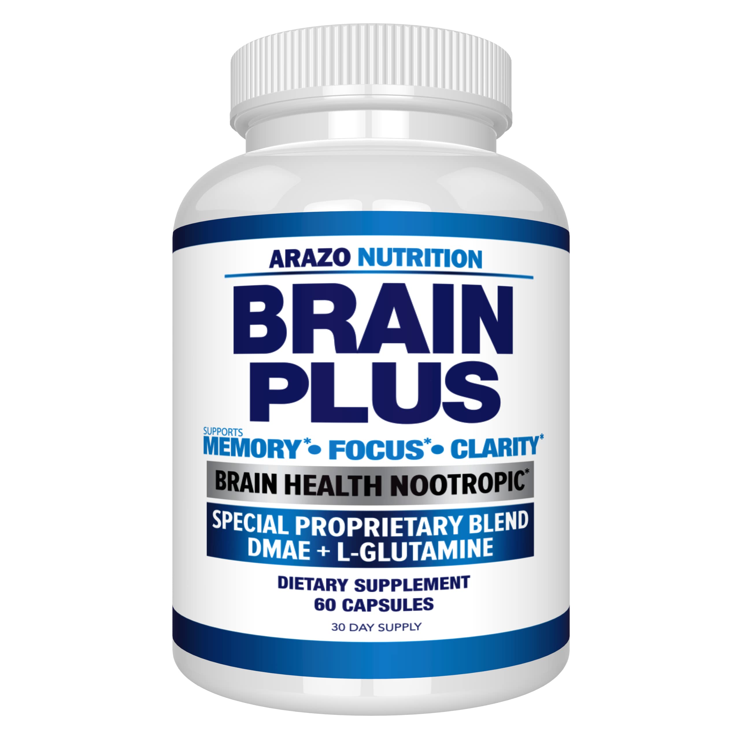 Book Cover Premium Brain Function Supplement – Memory, Focus, Clarity – Nootropic Booster with DMAE, Bacopa Monnieri, L-Glutamine, Multi Vitamins, Multi Minerals - Arazo Nutrition