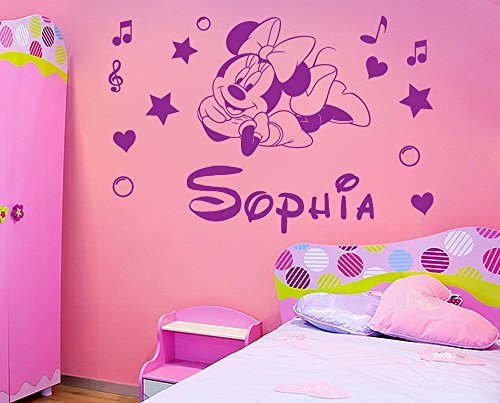 Book Cover Personalized name Minnie Mouse Vinyl Wall Sticker Kids Art Wall paper Decal For Nursery Room custom name-You select Name and Color
