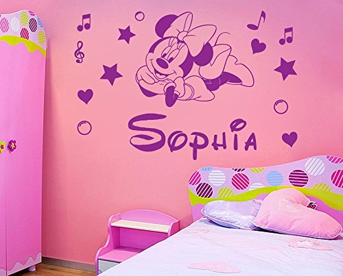 Personalized name Minnie Mouse Vinyl Wall Sticker Kids Art Wall paper Decal For Nursery Room custom name-You select Name and Color