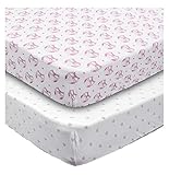 Crib Sheets, 2 Pack Pink Owls & Hearts Fitted Soft Jersey Cotton Girl Bedding
