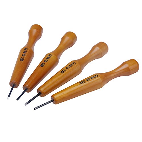 MEEDEN Wood Carving Tools Knife Kit #1 Straight Skew Gouge V-Parting Chisel, Pack of 4