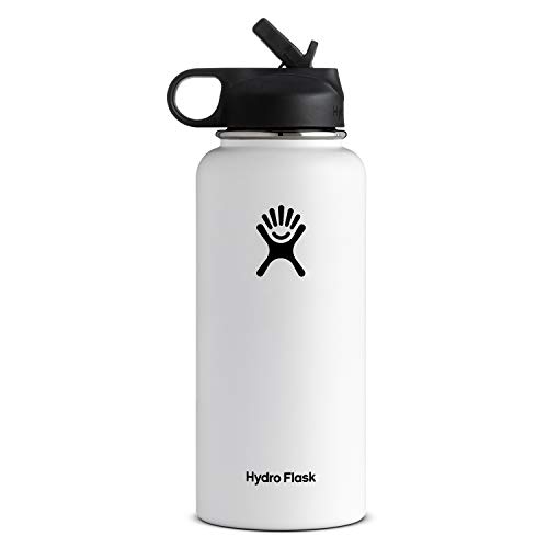Book Cover Hydro Flask Vacuum Insulated Stainless Steel Water Bottle Wide Mouth with Straw Lid (White, 32-Ounce)