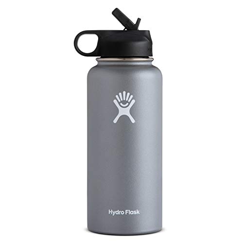 Hydro Flask Vacuum Insulated Stainless Steel Water Bottle Wide Mouth with Straw Lid (Graphite, 32-Ounce)