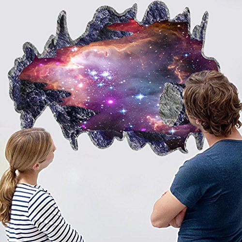 Book Cover Wall Sticker CHANS 3D Outer Space Galaxy Meteorites, Removable Vinyl Wall Art Murals,DIY Home Decals