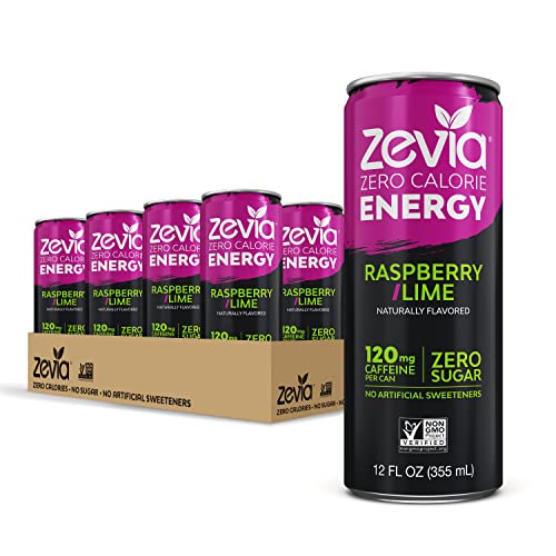 Book Cover Zevia Zero Calorie Energy Drink, Raspberry Lime, 12 Ounce Cans (Pack of 12)
